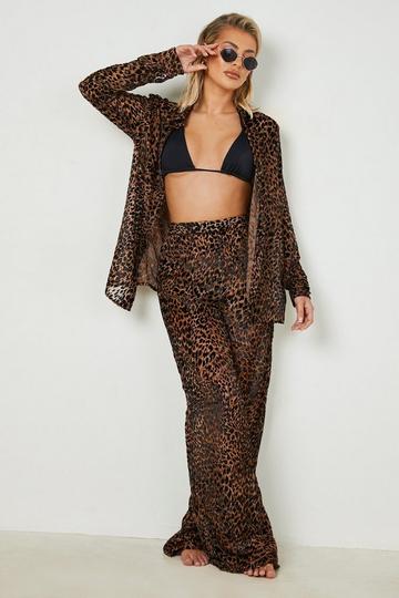 Multi Pantalon de plage large à imprimé léopard
