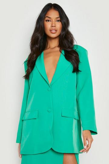 Green Relaxed Fit Single Breasted Blazer