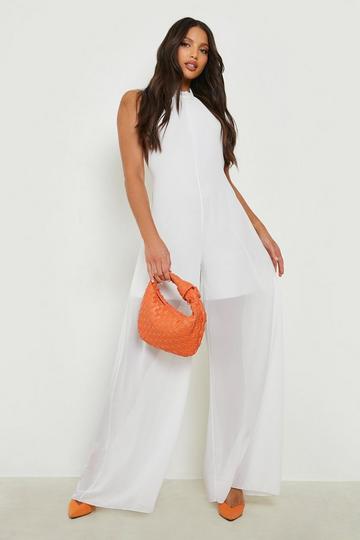 Tall Chiffon Halter Neck Jumpsuit white