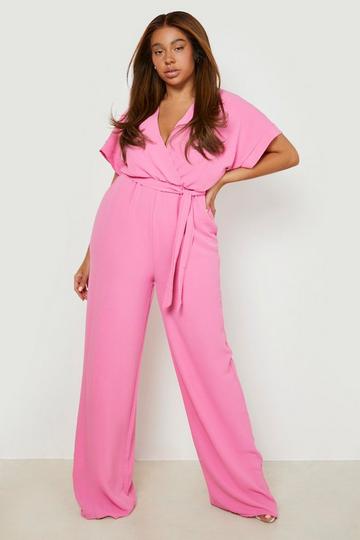 Pink Plus Woven Belted Wide Leg Jumpsuit