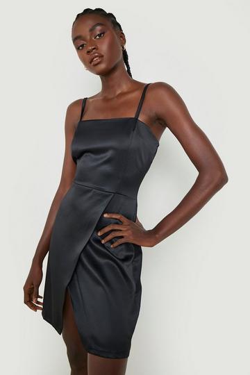 Tall Satin Strappy Wrap Detail Mini Dress black