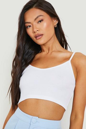 Strappy Rib V Neck Crop white