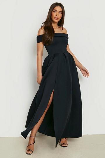 Black Bonded Scuba Bardot Maxi Dress