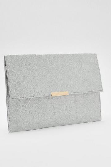 Silver Glitter Envelope Clutch