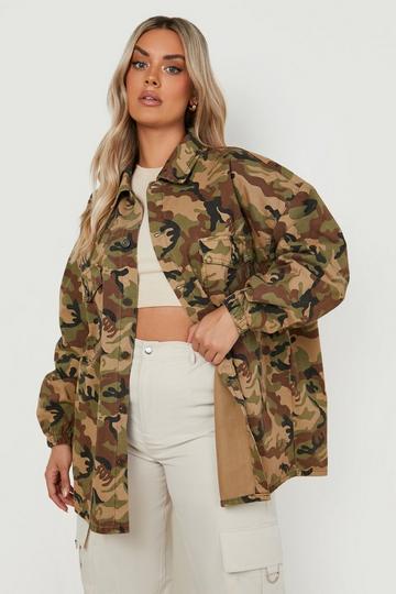 Plus Camo Denim Shacket khaki