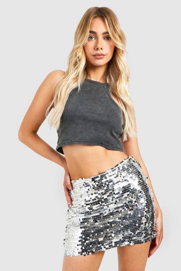 All Over Circle Disk Sequin Mini Skirt silver
