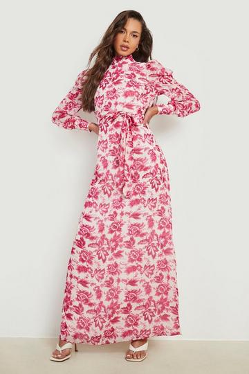 Pink Paisley Print Open Back Maxi Dress