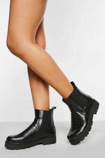 Wide Fit Back Tab Chunky Chelsea Boot black croc