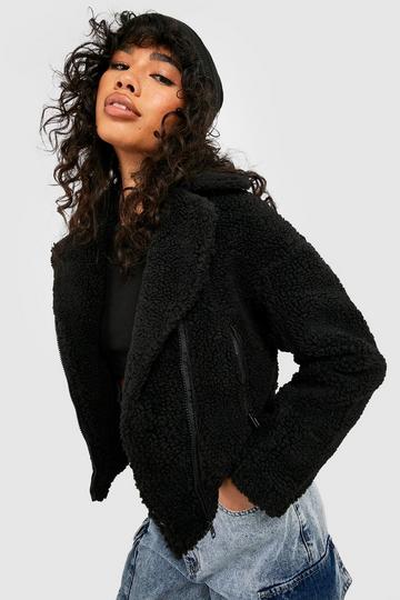 Teddy Faux Fur Aviator Jacket black