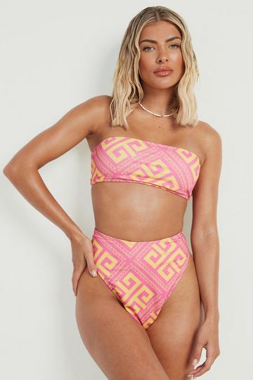 Geo Print High Waisted Bikini Brief pink