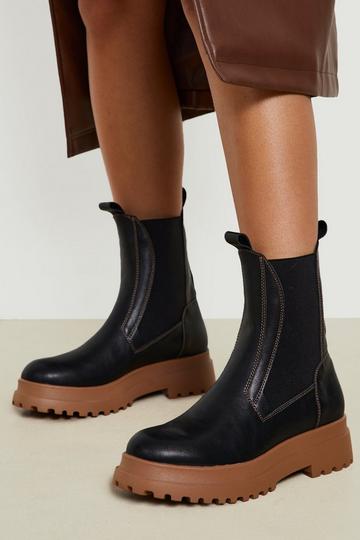 Tan Contrast Sole Chunky Chelsea Boot black