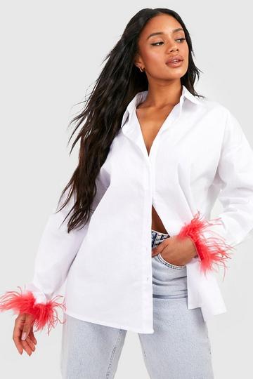 Cotton Poplin Oversized Feather Cuff Shirt pink