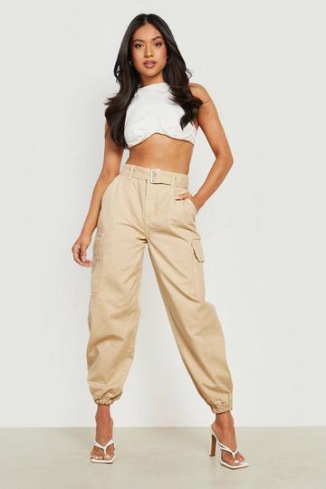 Petite Eyelet Belted Cargo Cuffed Jogger stone