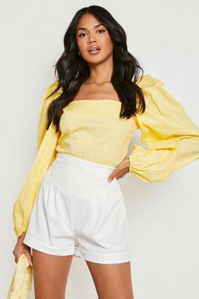 Yellow Embroidery Anglaise Cotton Corset Top With Frilled Sleeves