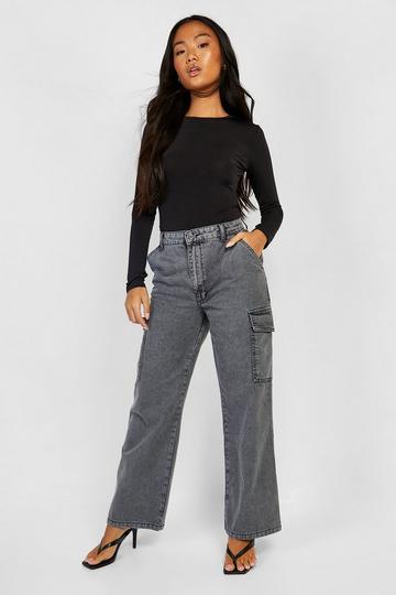 Grey Petite Wide Leg Relaxed Cargo Trouser