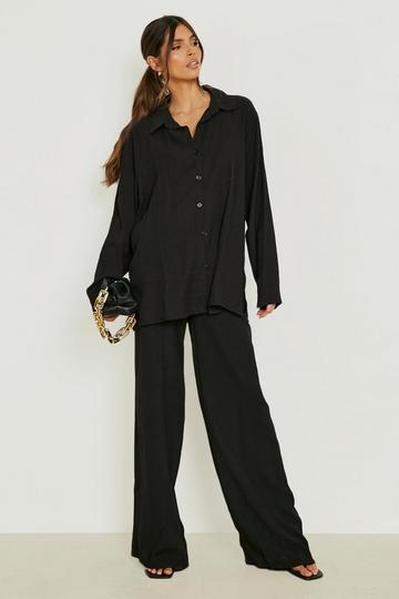 Crinkle Relaxed Fit Linen Look Shirt black