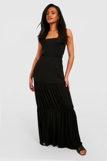 Black Strappy Tiered Maxi Dress