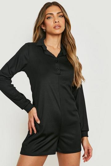 Rib Collared Playsuit black