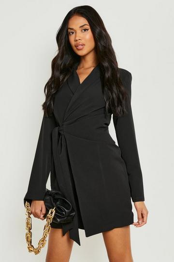 Belted Wrap Blazer Dress black