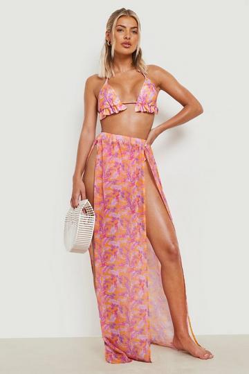 Tropical Double Split Maxi Beach Skirt orange