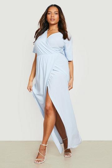 Blue Plus Slinky Angel Sleeve Wrap Maxi Dress