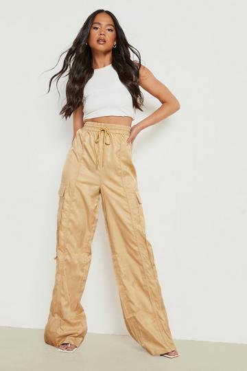 Petite Wide Leg Tie Waist Cargo Trouser soft tan