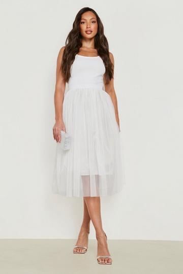 Tall Boutique Tulle Mesh Midi Dress white