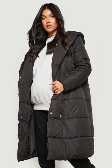 Black Maternity Wrap Duvet Coat