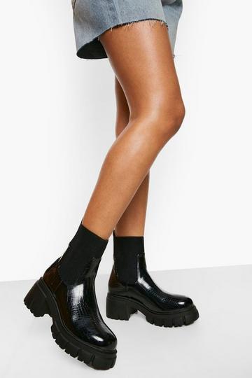 Wide Fit Chunky Heel Sock Boots black