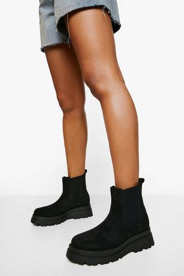 Wide Fit Chunky Flat Sole Chelsea Boots black