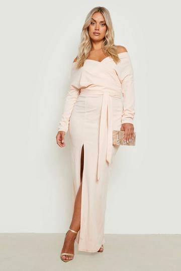 Plus Off The Shoulder Split Maxi Dress nude