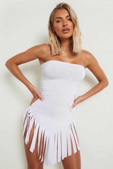 Bandeau Asymmetric Tassel Beach Dress white