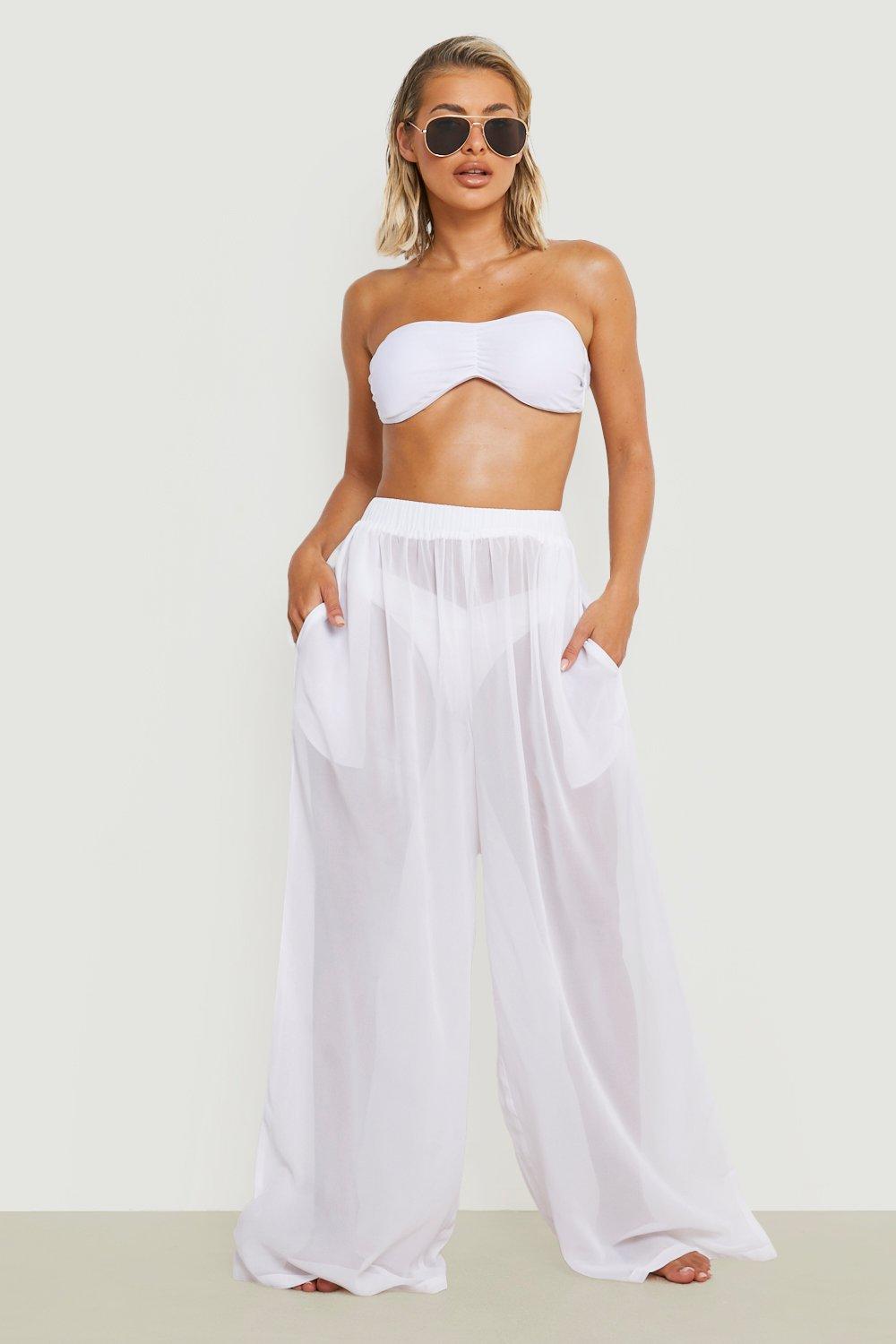 white flowy beach pants