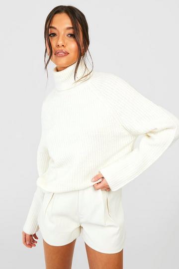 Knitted Turtleneck Sweater With Raglan Sleeve ecru