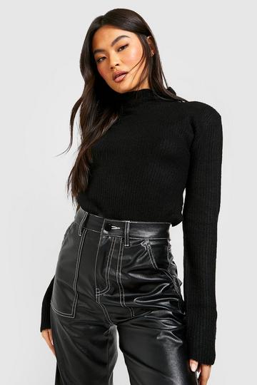 Funnel Neck Knitted Jumper With Wide Sleeve black