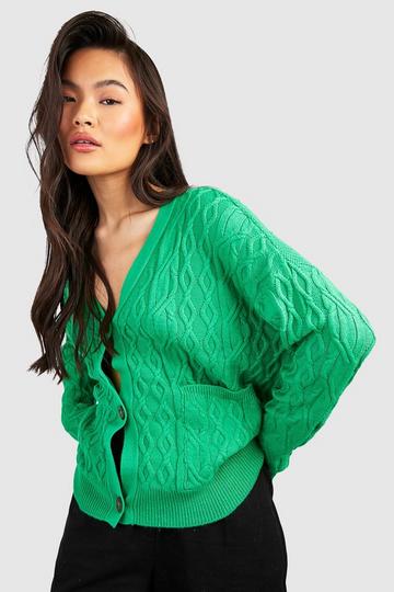 Cable Knitted Boxy Cardigan green