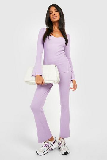 Rib Knitted Relaxed Wide Leg Co-ord lilac