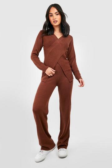 Knitted Cross Over Jumper And Trouser Co-ord chocolate