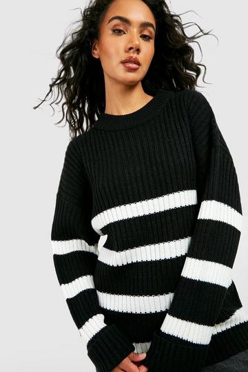 Stripe Boxy Knitted Jumper black