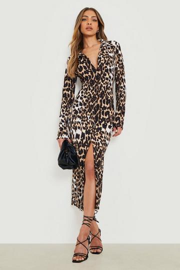 Textured Midaxi Shirt Dress Leopard Print brown