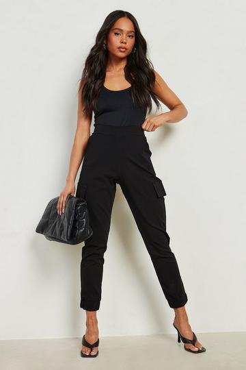Womens Petite Black Cargo Style Trouser Cropped Top Loungwear