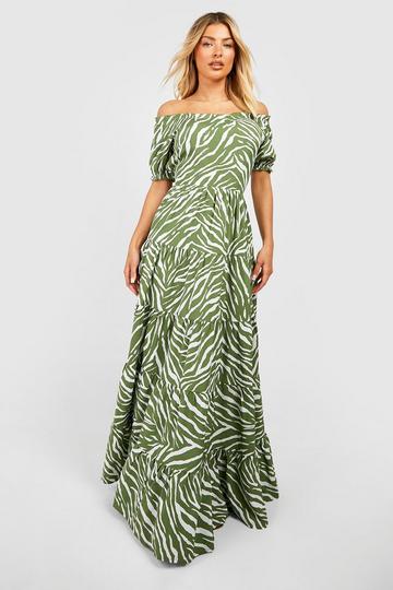 Zebra Tiered Maxi Dress green