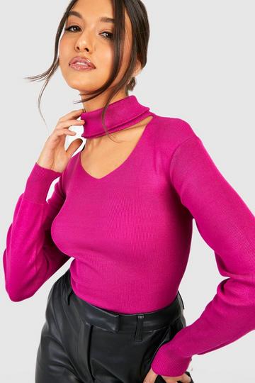 Roll Neck Choker Knitted Jumper orchid