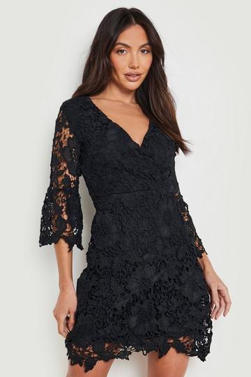 Crochet Lace Wrap Dress black