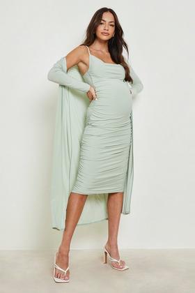 Women's Maternity Ruched Front Long Sleeve Dress