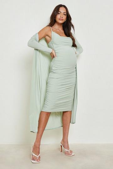 Maternity Strappy Cowl Neck Dress And Duster sage