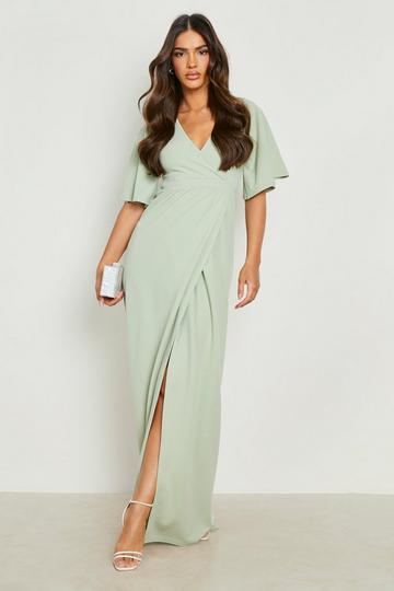 Sage Green Angel Sleeve Wrap Maxi Dress