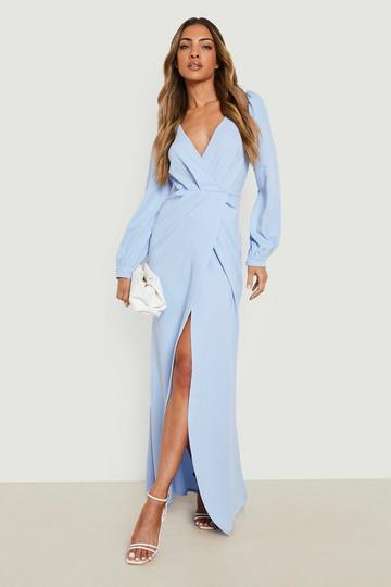 Off The Shoulder Wrap Maxi Dress sky blue