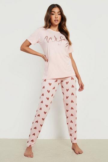 Wifey Heart Print T-shirt & Legging Set rose gold