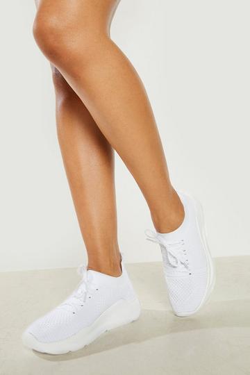Chunky Knitted Lace Up Sock Trainer white